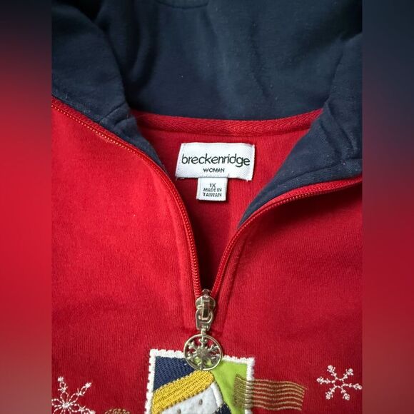 VTG BRECKENRIDGE Winter Snowman Quarter Zip Fleece Sweater Sweatshirt Red 1X - Picture 6 of 10